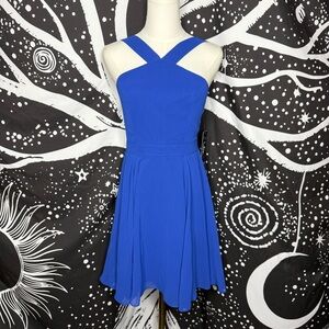 Lulus Women S Royal Blue Sleeveless Halter Forevermore Skater Dress NWT
